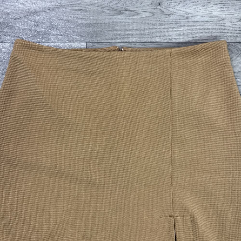 Maeve Anthropologie Mini Skirt Front Slit Stretch Camel Brown sz M - Picture 2 of 6
